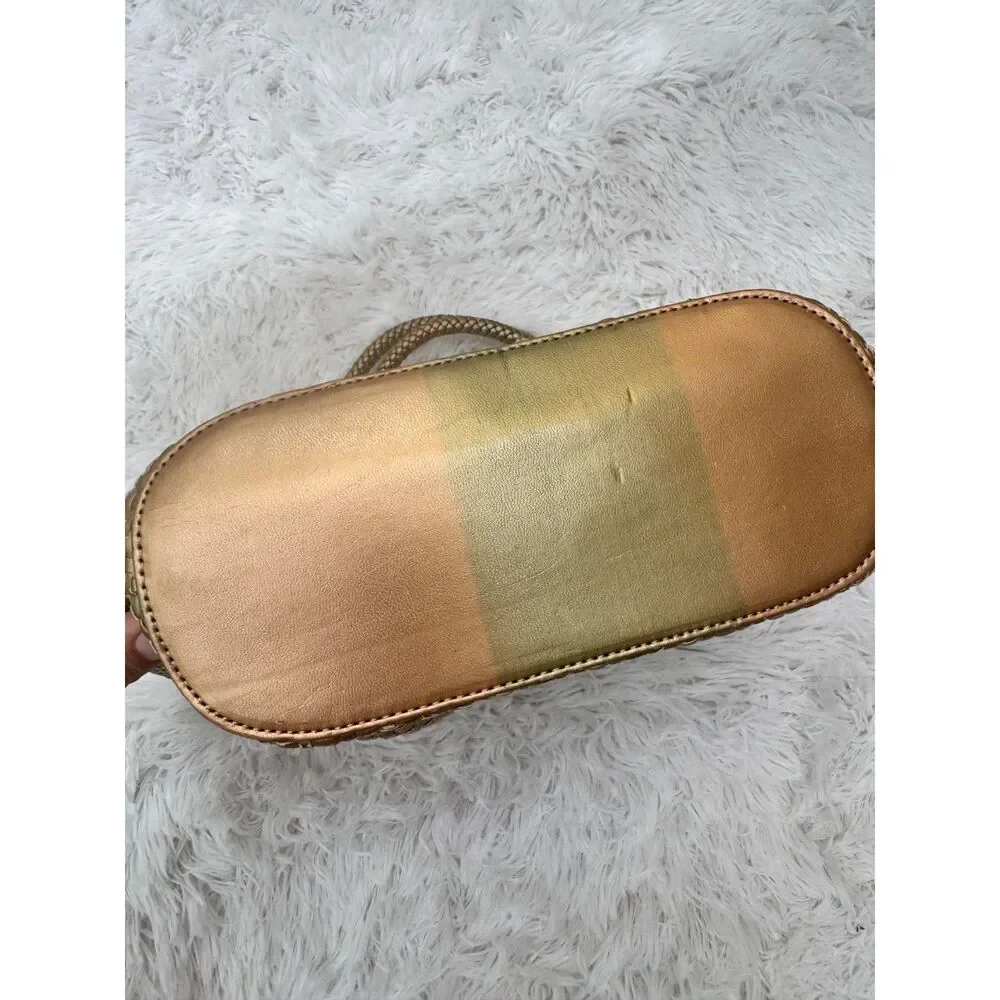 Cabouchon Woven Metallic Gold Leather Tote with Oversized Flower Applique